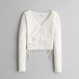 NWOT Hollister Cinched Button Baby Tee, XS, white (really cream/off white)